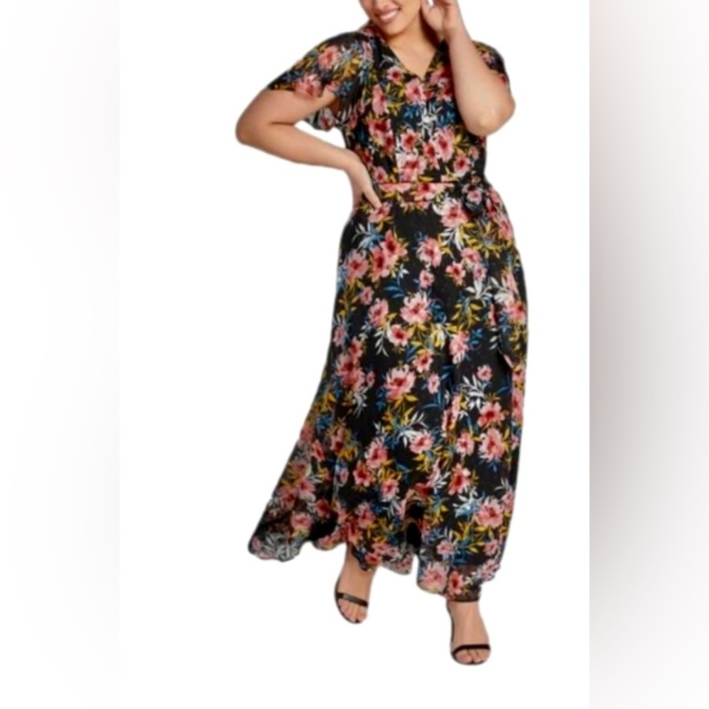 Lane Bryant Floral Flutter Sleeve Maxi Dress sz 28